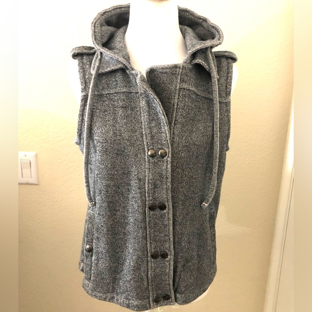 Coldwater Creek Gray Hooded Vest with Snap Details